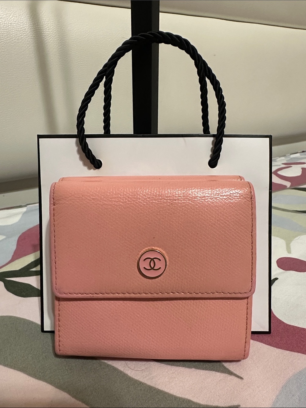 Chanel Compact Trifold Wallet in Pink Calfskin Leather